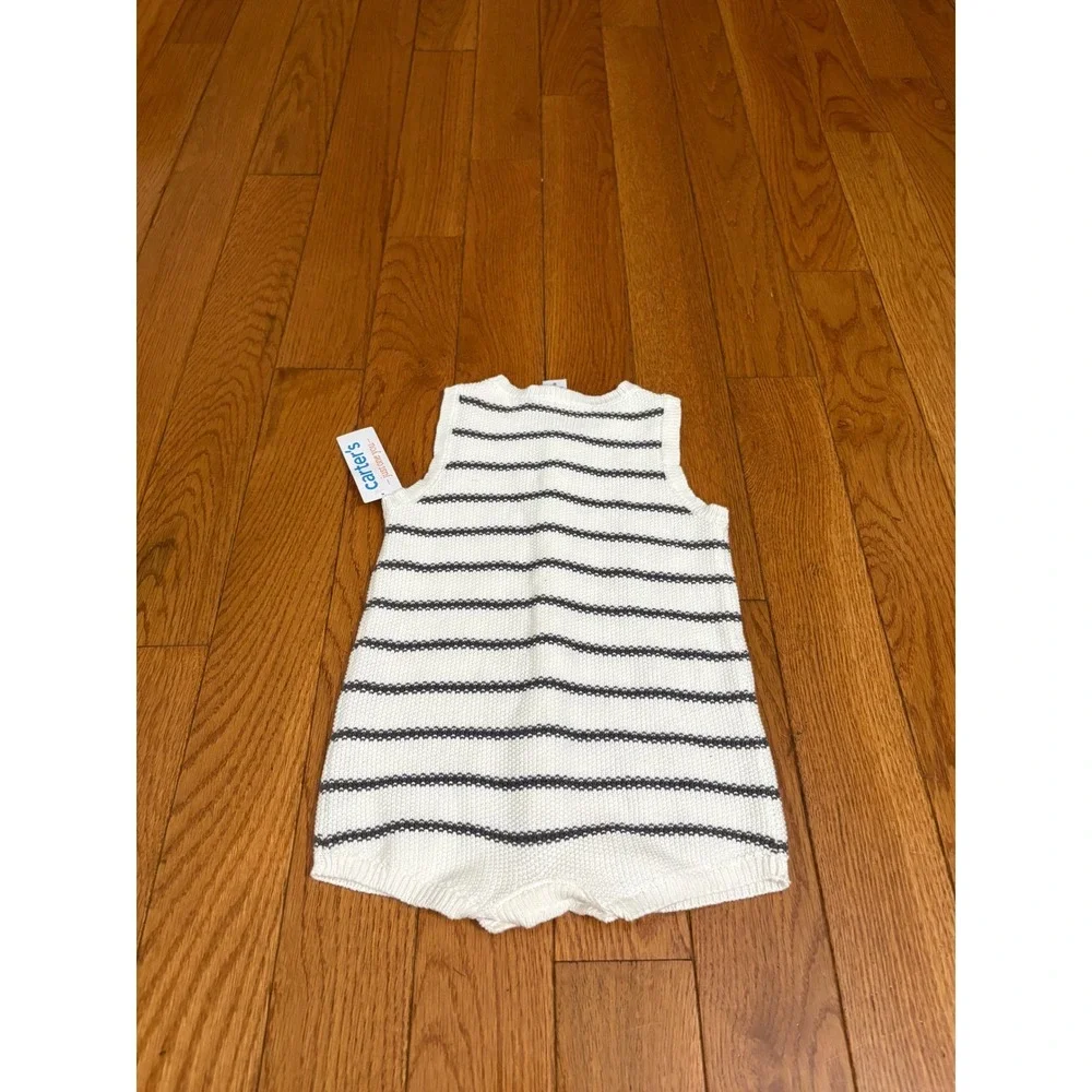 Carters Just One You Baby Boy Girl White Blue Striped Knit Romper 24M 1U805110